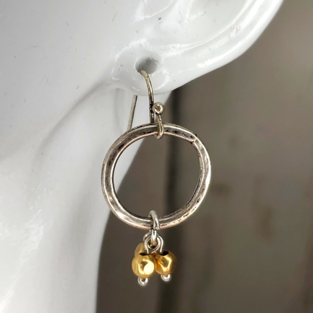 Allison Reed Hammered Circle with Beaded Accents Earrings Silver and Gold NWT!
